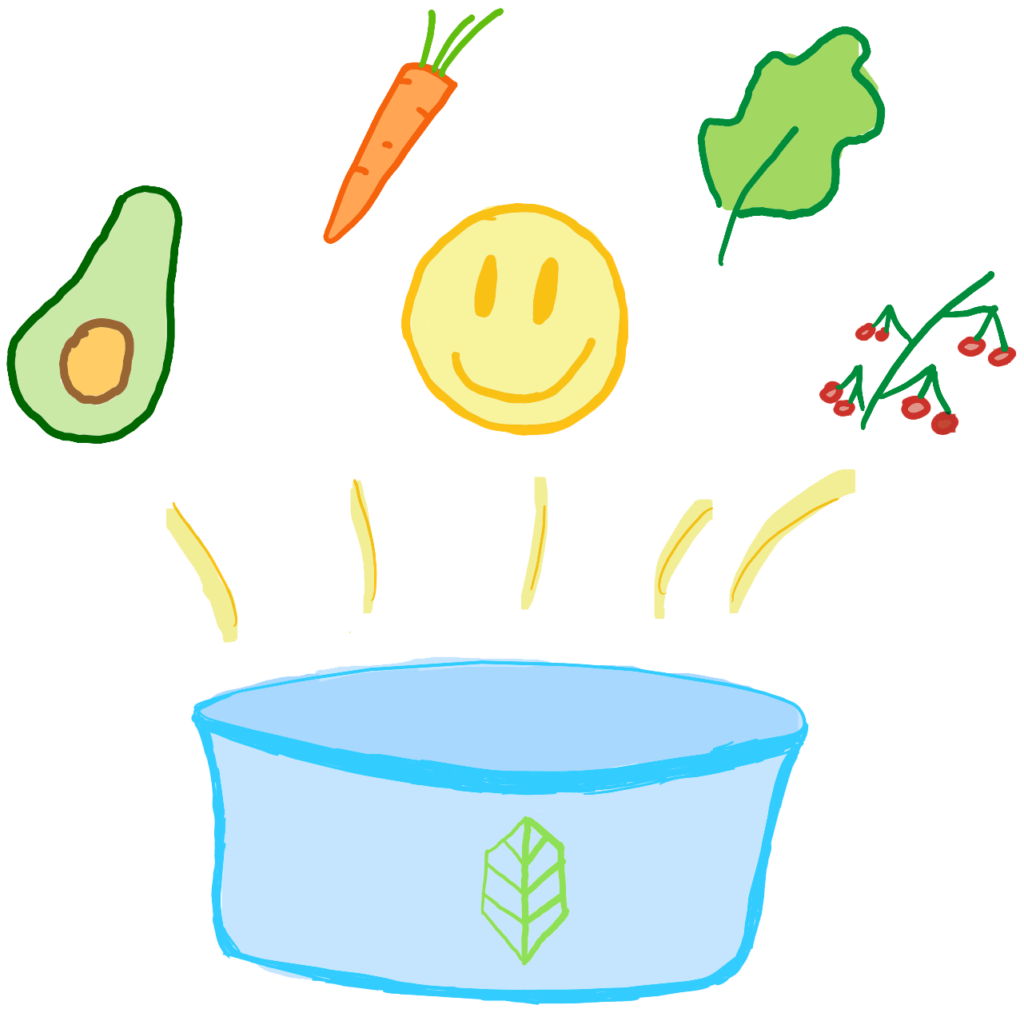Wiederverwendbarer Lebensmittelbehälter mit Gemüse und Smiley